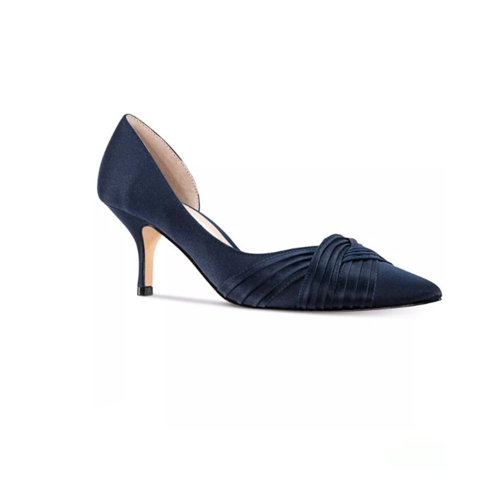 Nina Blakely Black Satin Pointy Toe Half d'Orsay Pump Heel 6.5 Wide New